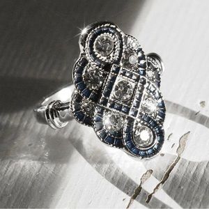 Mia Wynn Silver Blue Rhinestone & Cubic Zirconia Ring